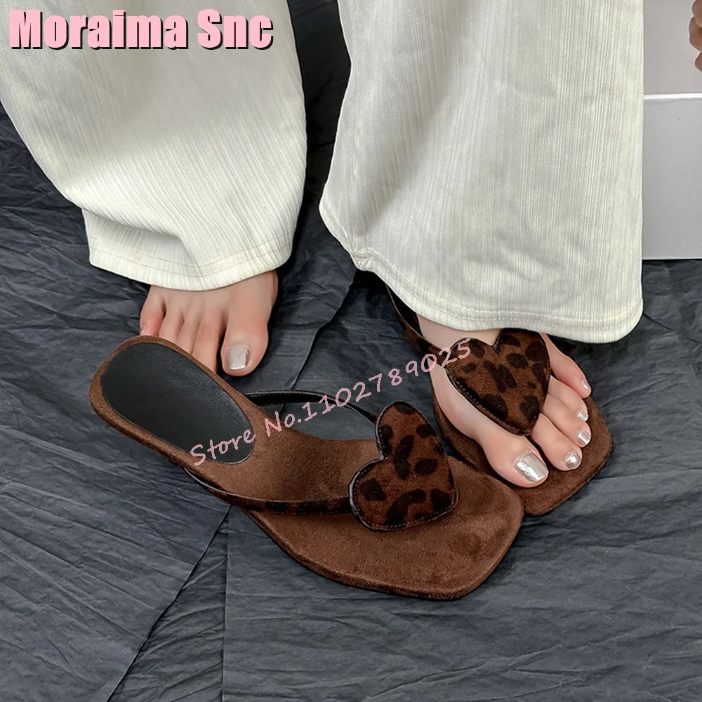 Heart Decor Clip Toe Flip Flops Strange Low Heel Square Toe Sexy Elegant Women's Shoes Slippers Outdoor Leopard Black Solid 2024 image 6