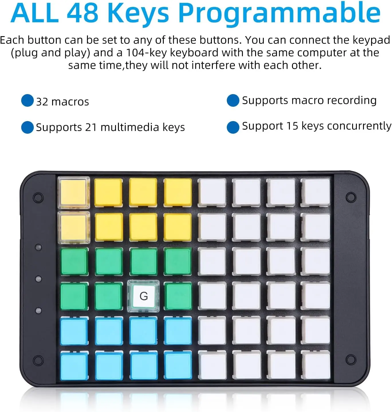 Single-Handed Programmable Mechanical Keyboard All 48 Programmable Keys with OEM Gateron Red Switch 32 Macro Keys Keyboard