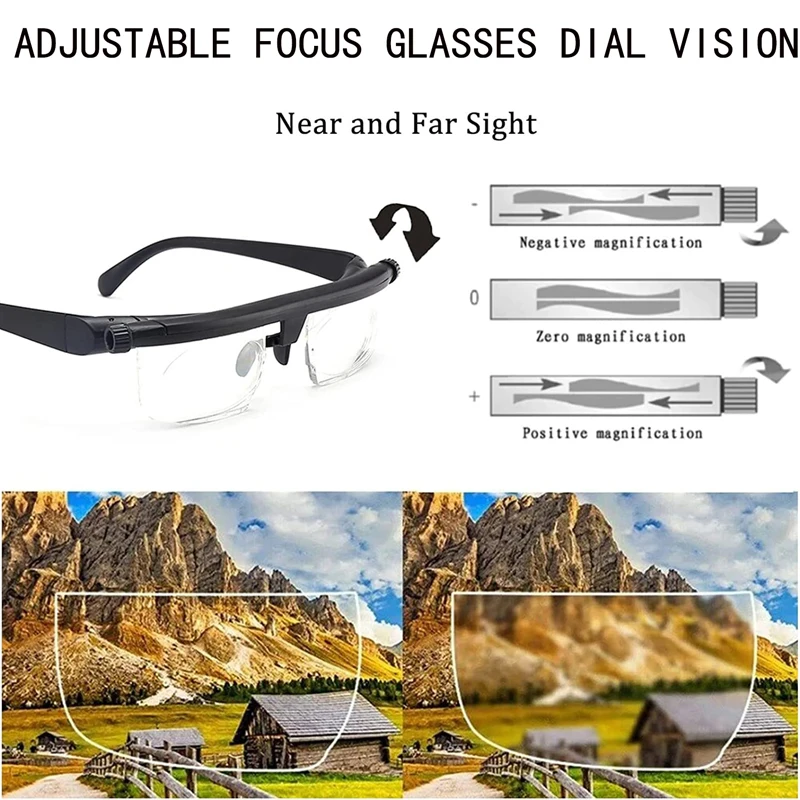 Zoom Adjustable Orthoptics Myopia Reading Glasses Diopter -600 To +300 Near Far Sight Women Men Unisex Magnifying Eyeglasses