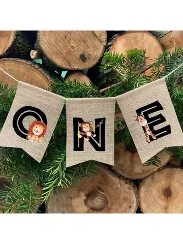 Woodland jungle Safari forest animal theme Boy girl First 1st wild one Birthday party Highchair Banner decoration Photo props