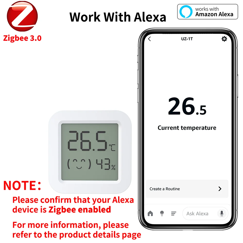 Zigbee 3.0 Temperature and Humidity Sensor Supports HA (Home Assistant), Alexa, Yandex, ZHA, and Zigbee2MQTT