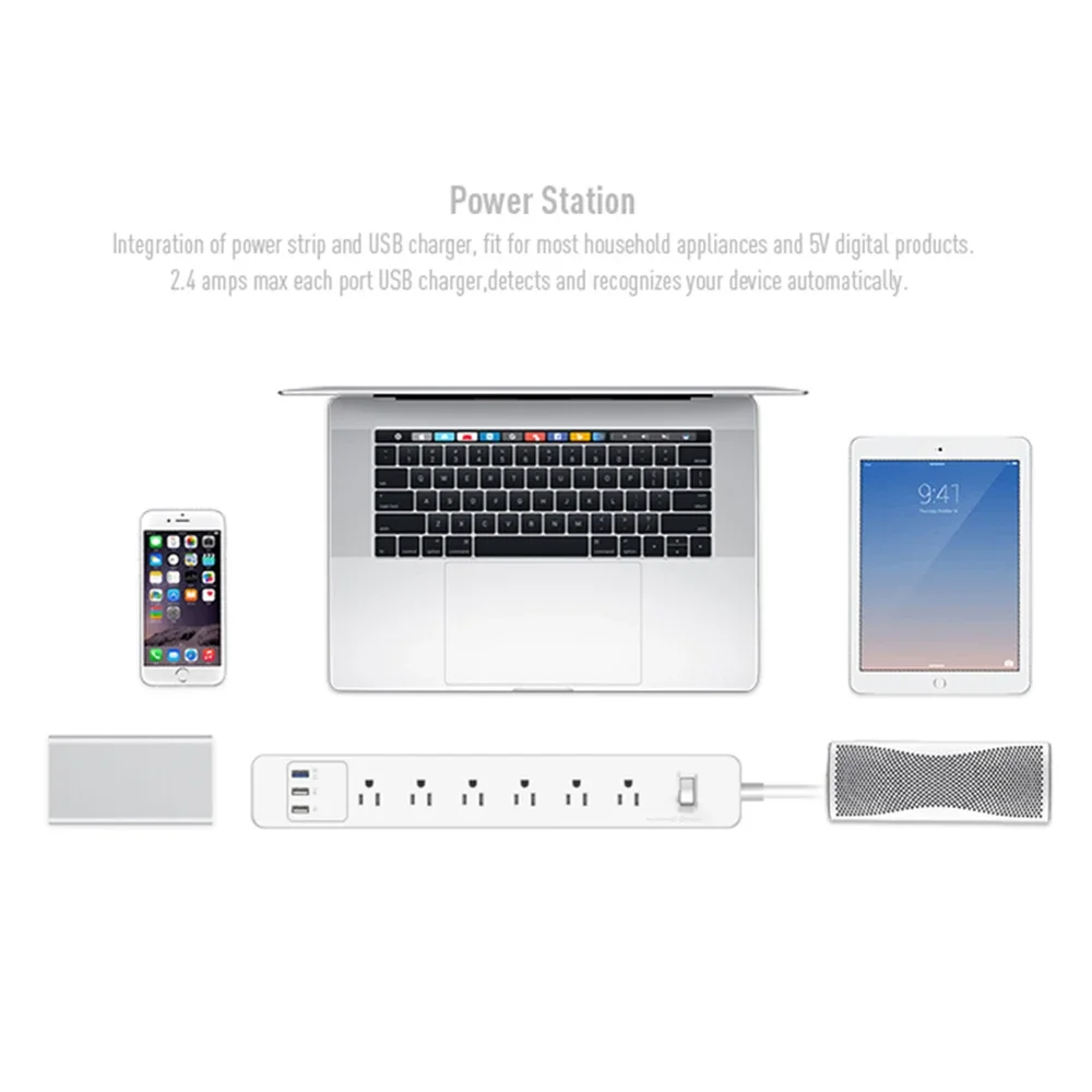 Melery Mexico US 6 prese ciabatta protezione contro le sovratensioni prese elettriche interruttore protezione da sovraccarico prolunga da 1,4 m