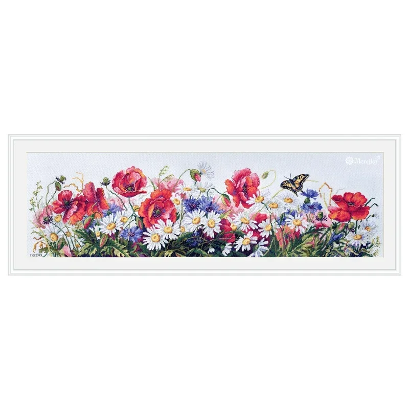 Amishop Top Quality Counted Cross Stitch Kit Field Beauties Flowers Poppy And Chrysanthemum Butterfly Merejka K-163