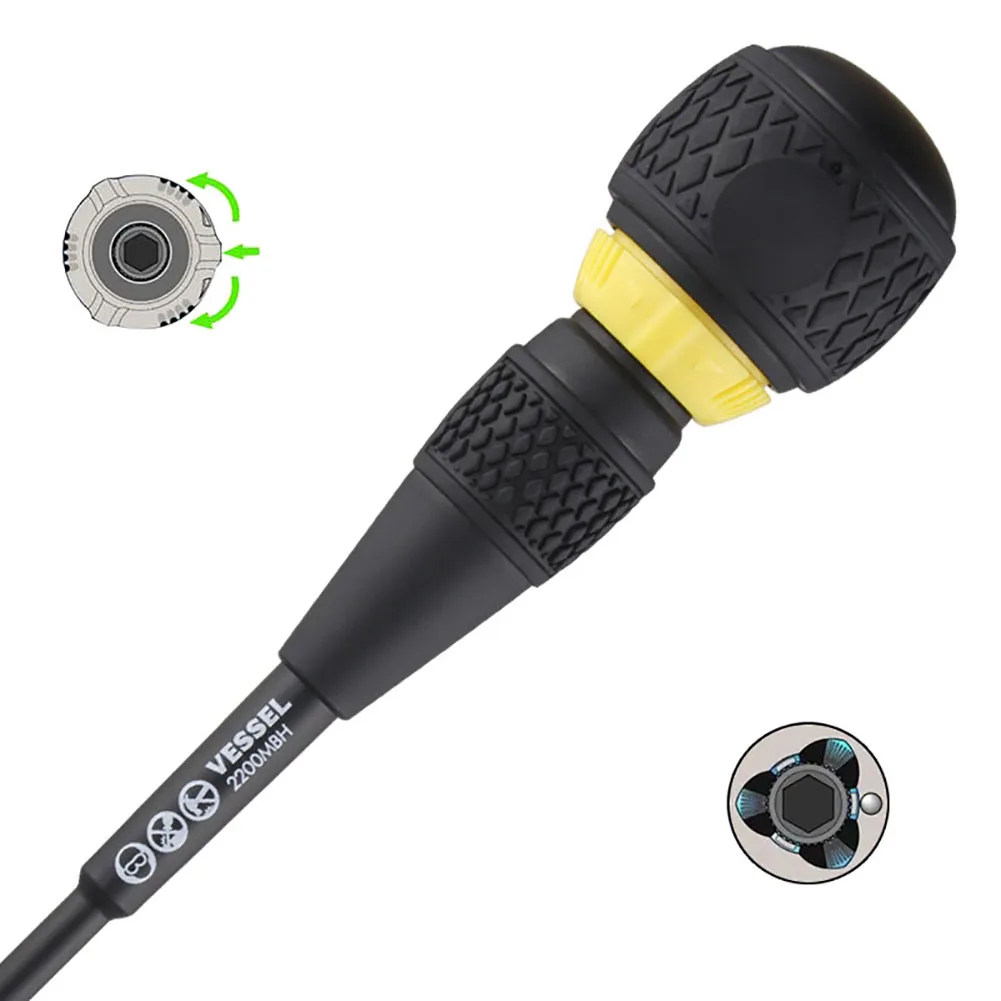 Japan Vessel No.2200MBH Ball Grip Ratchet Screwdriver with Bit Holder