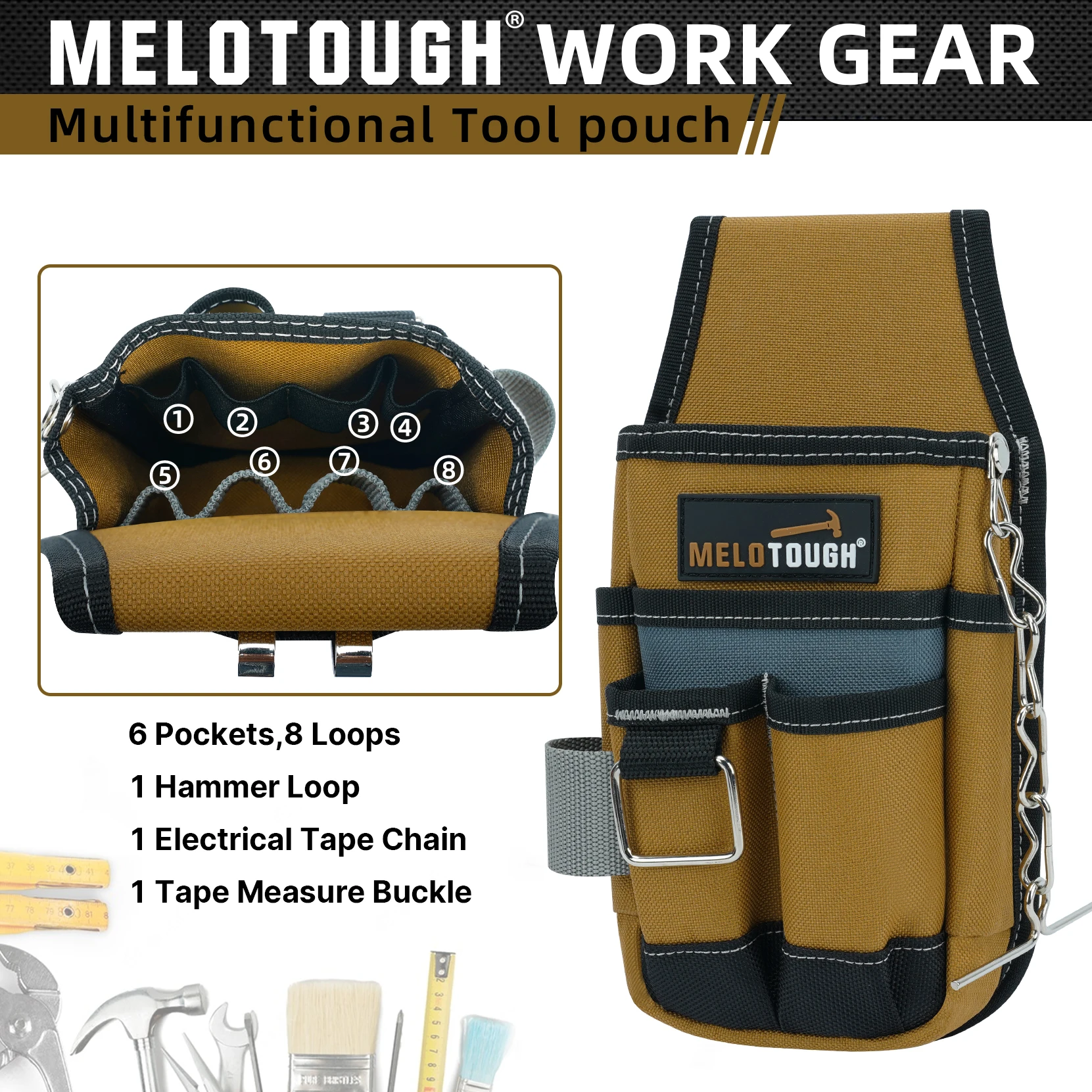 Pocket Tool Pouch Tool Belt Pouches with Belt Clip Utility Mini Tool Organizer Pouch for Electrician,Carpenter,Construction