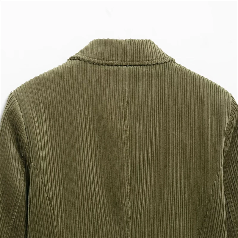 EllYANEllTIAN-Veste courte en velours côtelé pour femme, style rétro, col rabattu, simple boutonnage, slim, vert armée, nouvelle collection printemps 2025