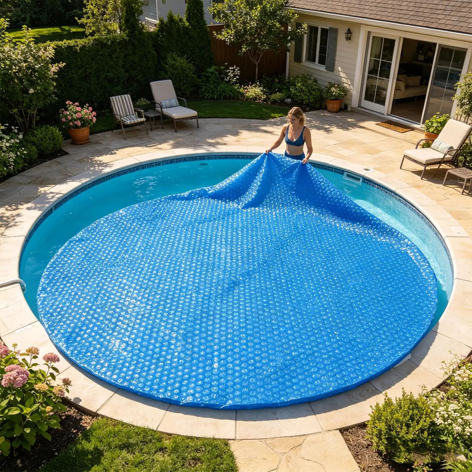 

Thermal Pool Cover Round Tub Bubble Protector Dustproof Pool Cover for Spa Outdoor Camping Home Backyard Garden Tub Patio