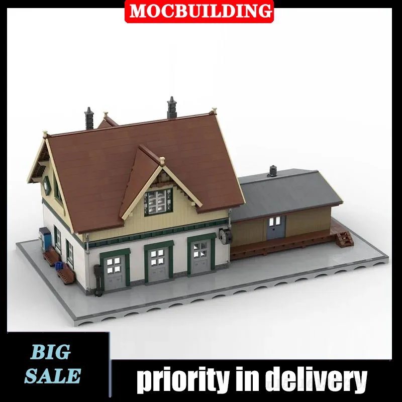 

MOC Urban Architecture Train Station Model Assembly Building Block Locomotive House Railway Collection Series Toy Gifts