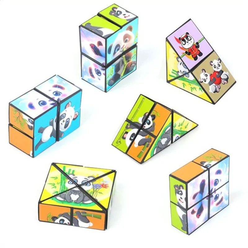 かわいいパンダ 3D 無限マジックキューブ 変化し続けるフリップインフィニティキューブ ストレス解消パズル 立体幾何学キューブおもちゃ