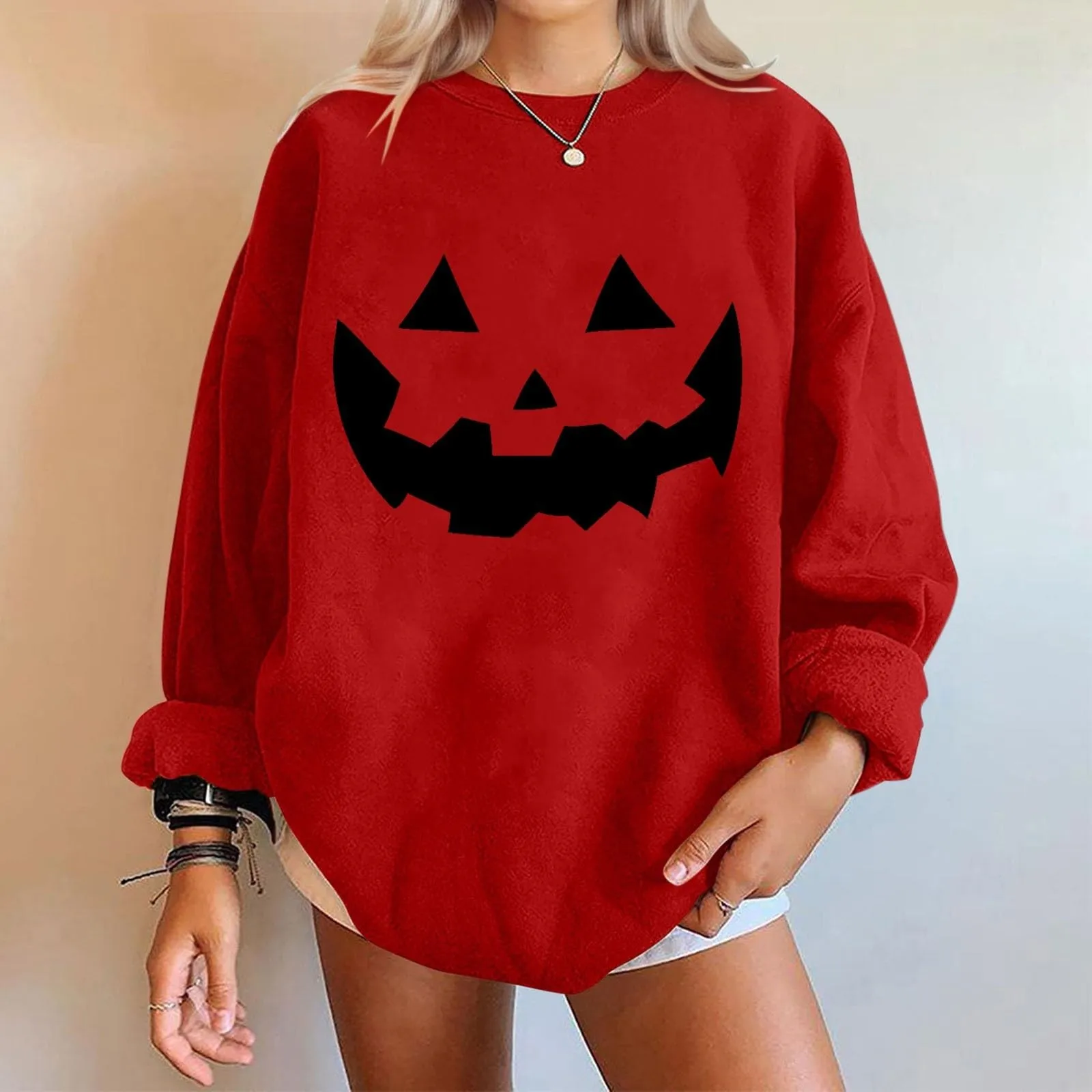 Halloween Sweatshirts For Women 2024 Fall Cute Pumpkin Face Bat Graphic Crewneck Long Sleeve Shirt Top