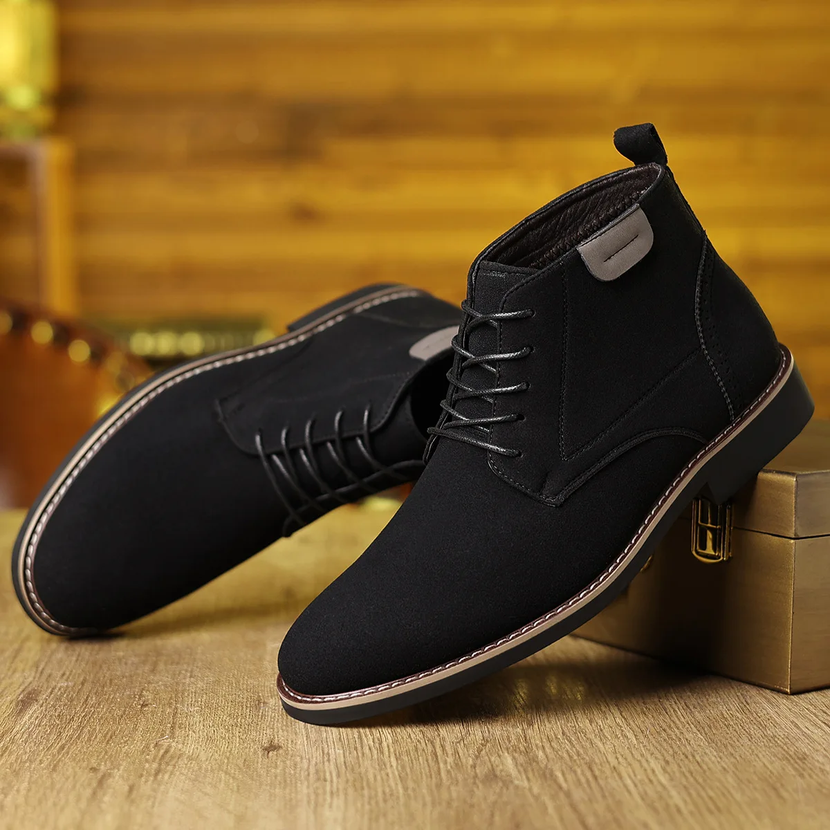 British Style Matte Black Ankle Boots for Men Fashion Casual Retro Lace Solid Color Autumn Winter New Designer Shoes Boots Man