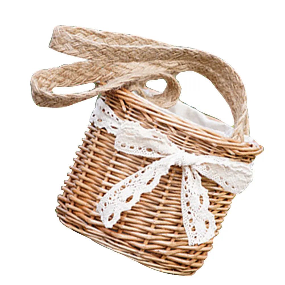 

Rattan Wicker Baskets Storage Decorative Flower Basket with Handle Lightweight Unique Design Storage