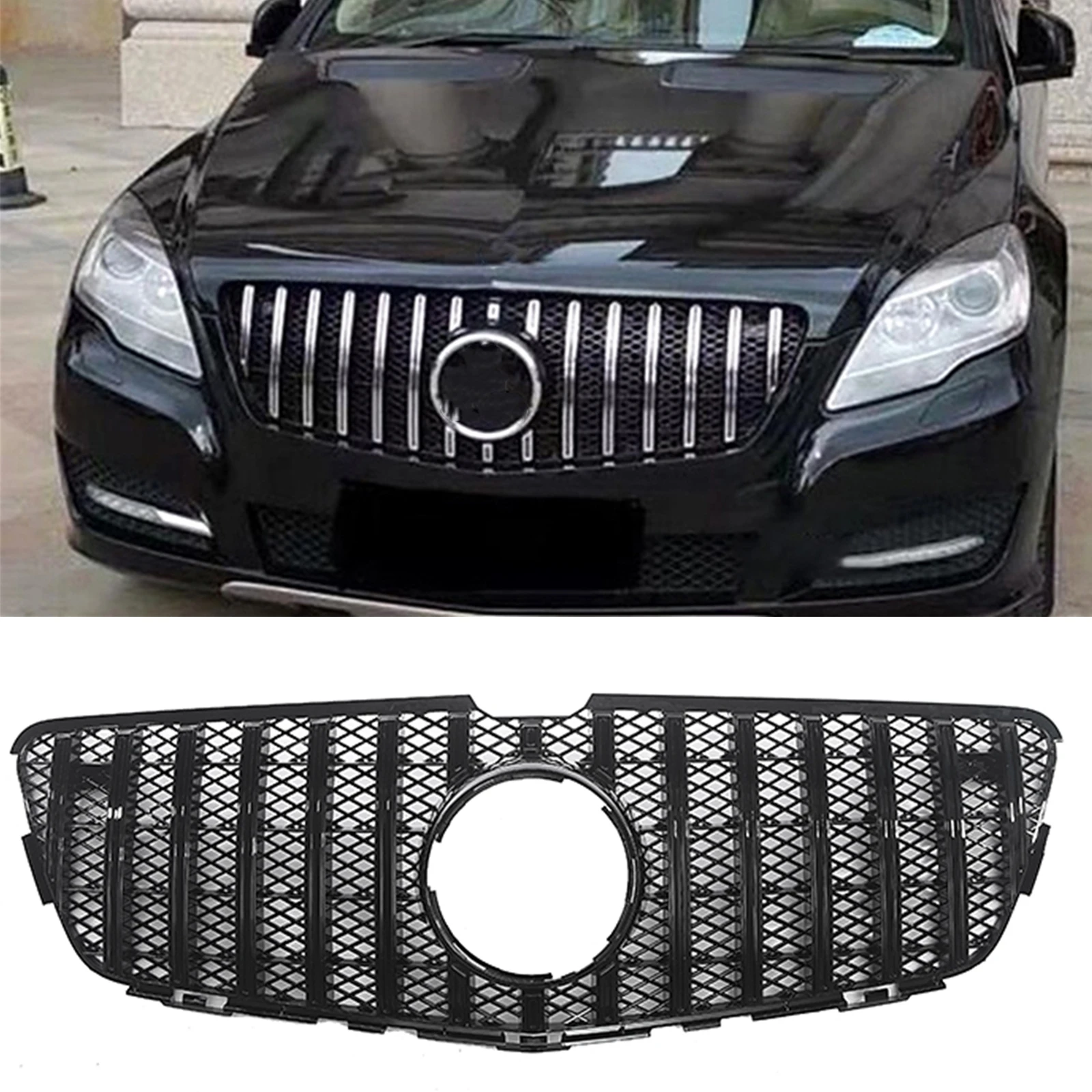 

Front Grille Grill For Mercedes-Benz R-Class W251 R280 R300 R320 R350 R500 2011-2017 GT Black/Silver Upper Bumper Hood Mesh Grid