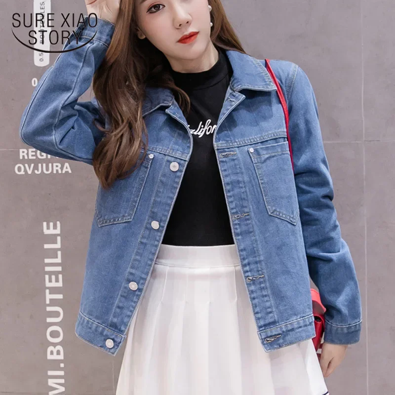 2022 Autumn Denim Jackets Women Loose Jean Jackets and Coat Fashion Overcoat Long Sleeve Lady Tops New Office Lady Clothes 7121