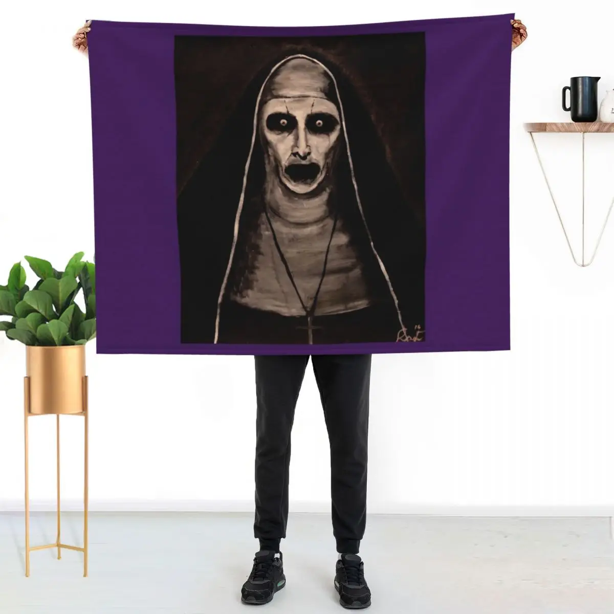 Demonic Sister Valak Photographic Print Throw Blanket Giant Sofa sofa bed Camping Quilt Sofa Quilt Blankets