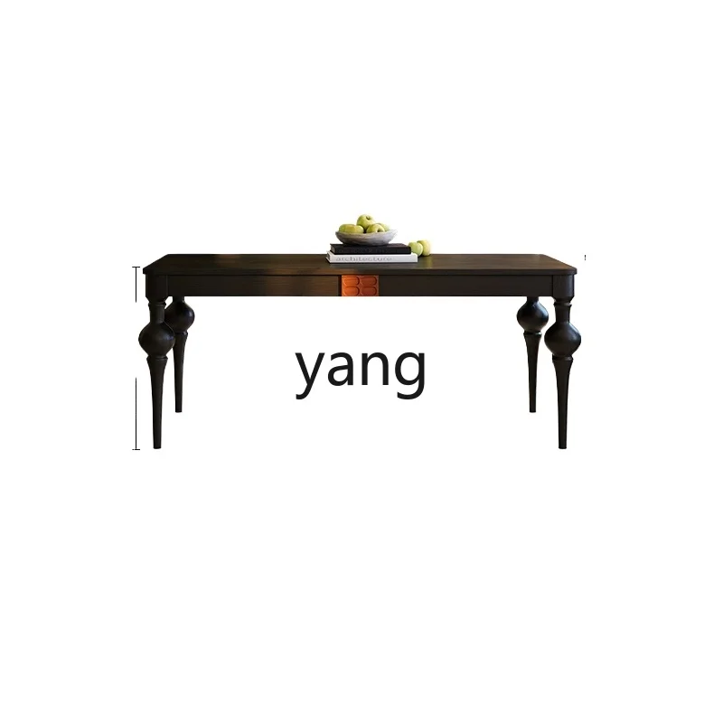 LH retro solid wood dining table restaurant home simple black ash wood rectangular dining table