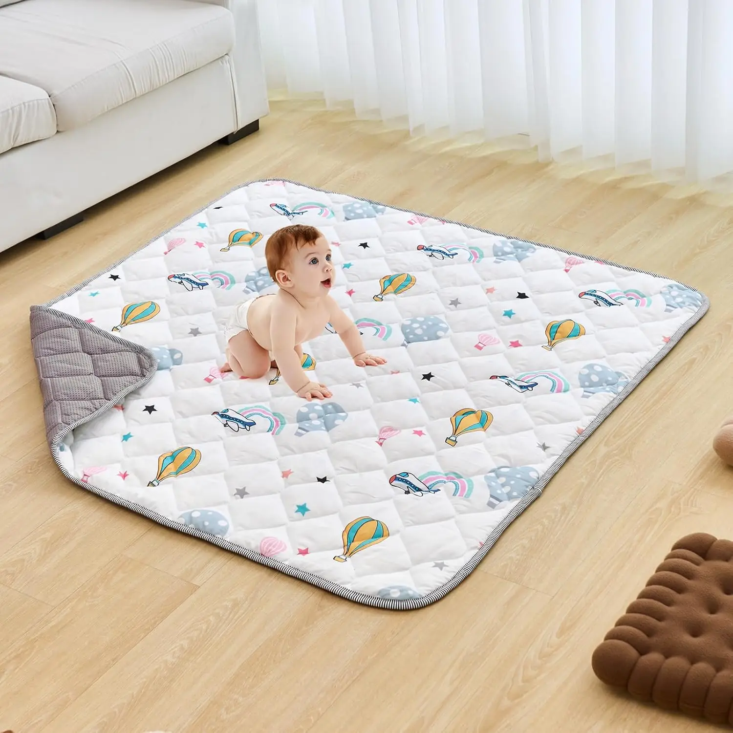 

Детский игровой коврик, детский коврик для ползания 50 x 50 дюймов, нескользящий цельный мягкий детский игровой коврик, складной напольный коврик, игровые коврики для активного отдыха для младенцев