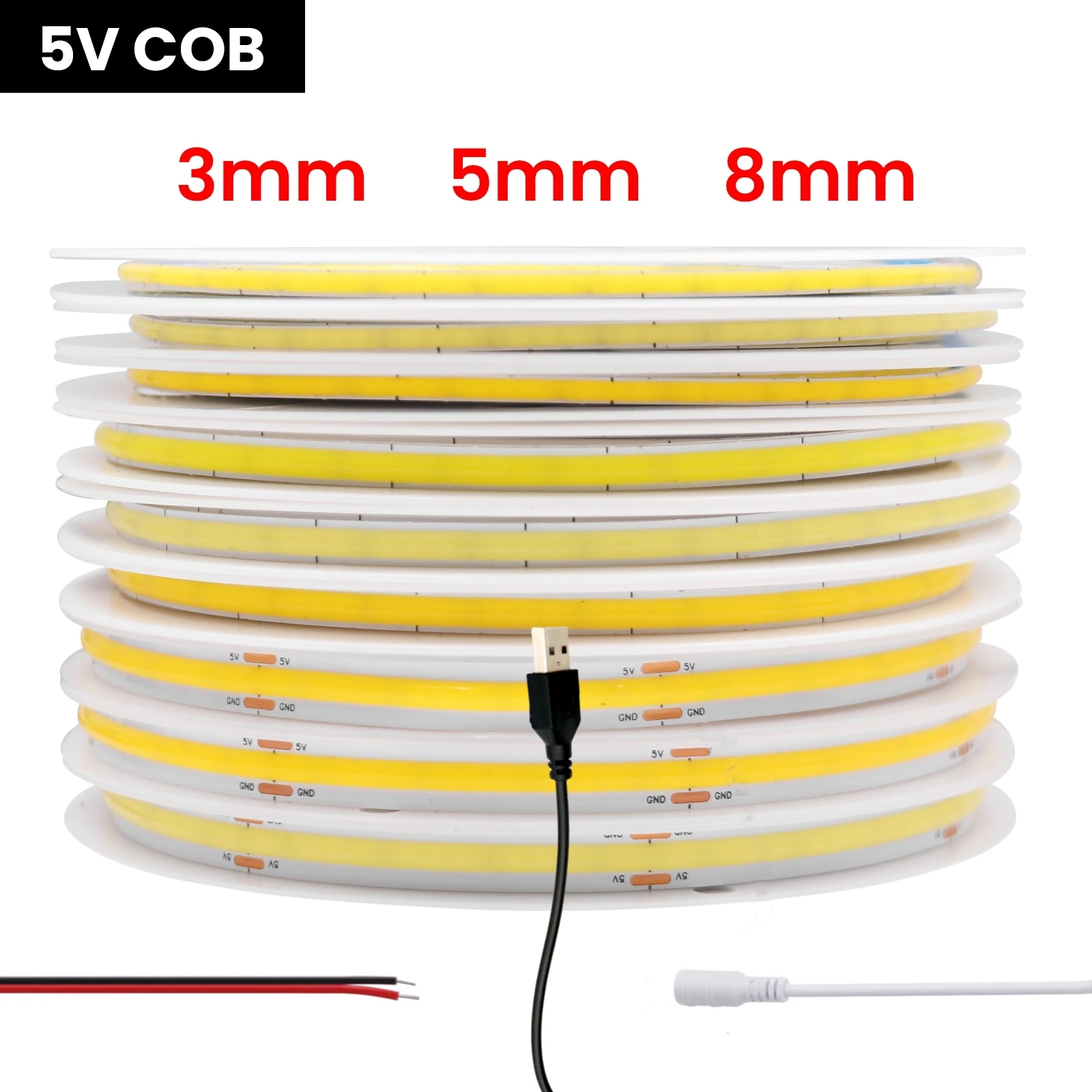 5V 320LEDs/m COB LED Strip Light 3mm 5mm 8mm Ultra Thin RA90 High Bright Flexible LED Tape Lamp Home Linear Lighting