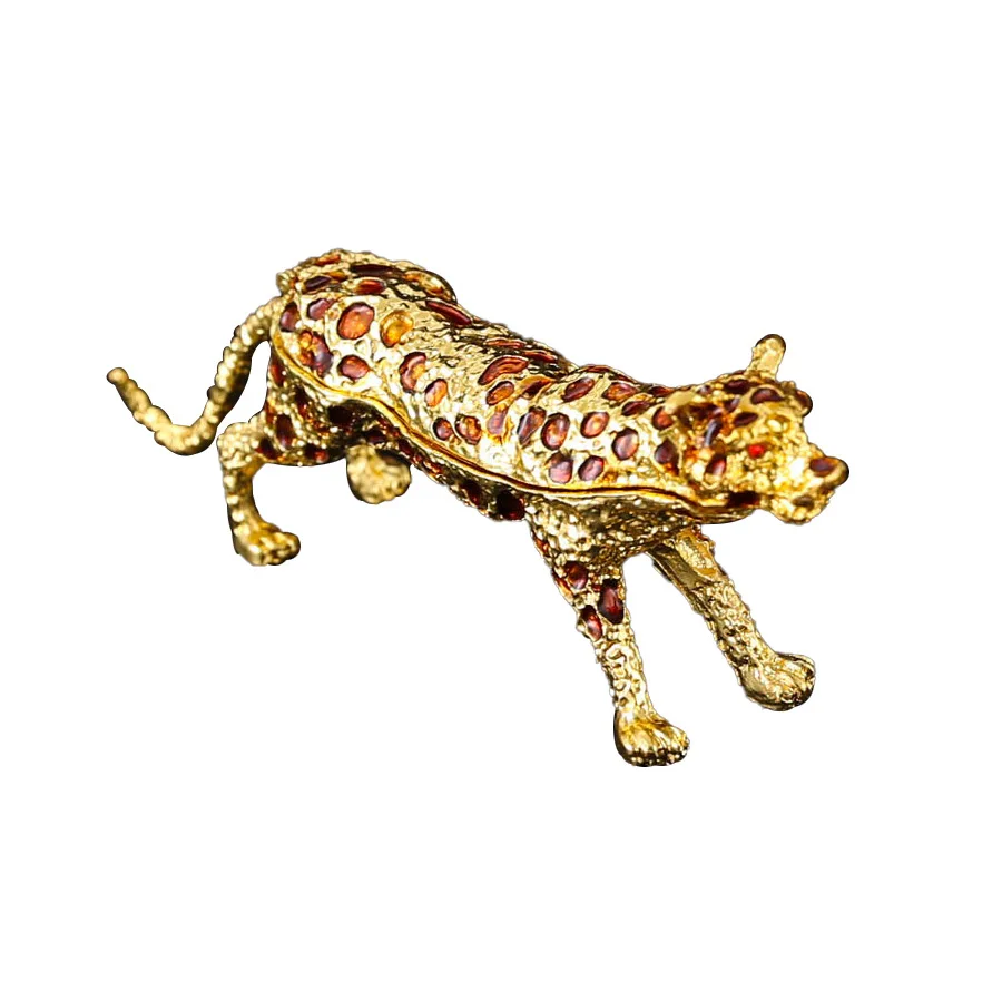 

PYH Leopard Jewelry Box Creative Leopard Home Ornament Living Room Tabletop Flip Ring Earrings Storage