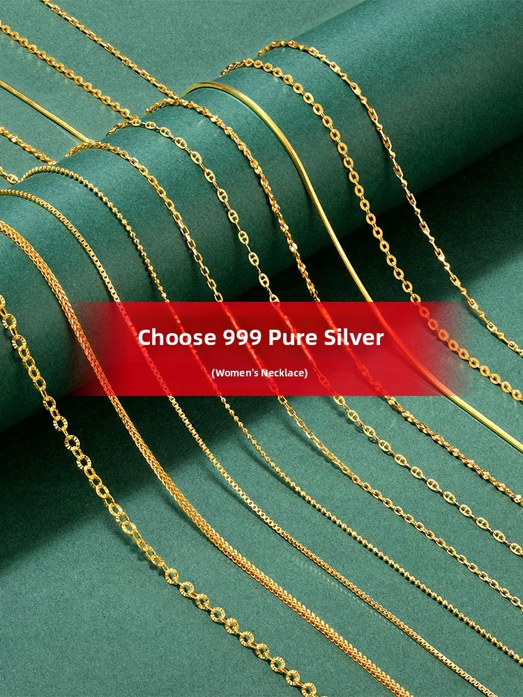 999-純銀ネックレス-レディース-8k-ゴールドメッキ-イエローゴールド-カラーラブルペンダント-フェイクチェーン-ゴールドラップシルバー-スネークボーンチェーン