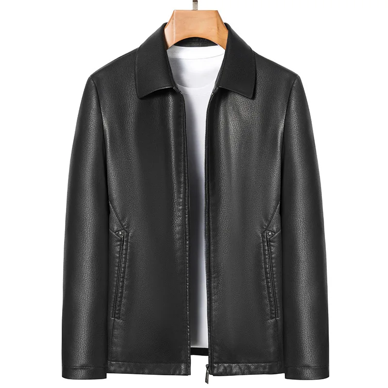 Autumn New Men\'s Business Casual Haining Leather Lapel High-End Korean Fashion Versatile Leather Jacket Coat Men