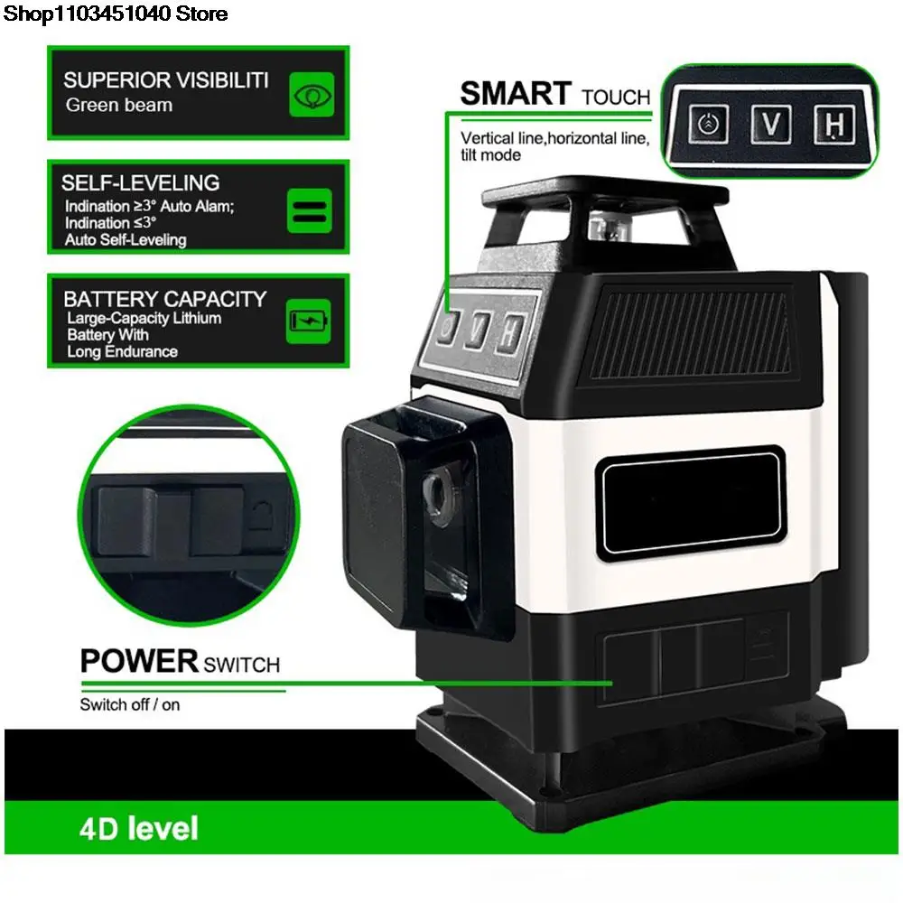 Imagem -02 - Auto-nivelamento Mini Nível Laser 4d Linhas Verdes Horizontal e Vertical Vigas Verdes Poderosas 16 Linhas