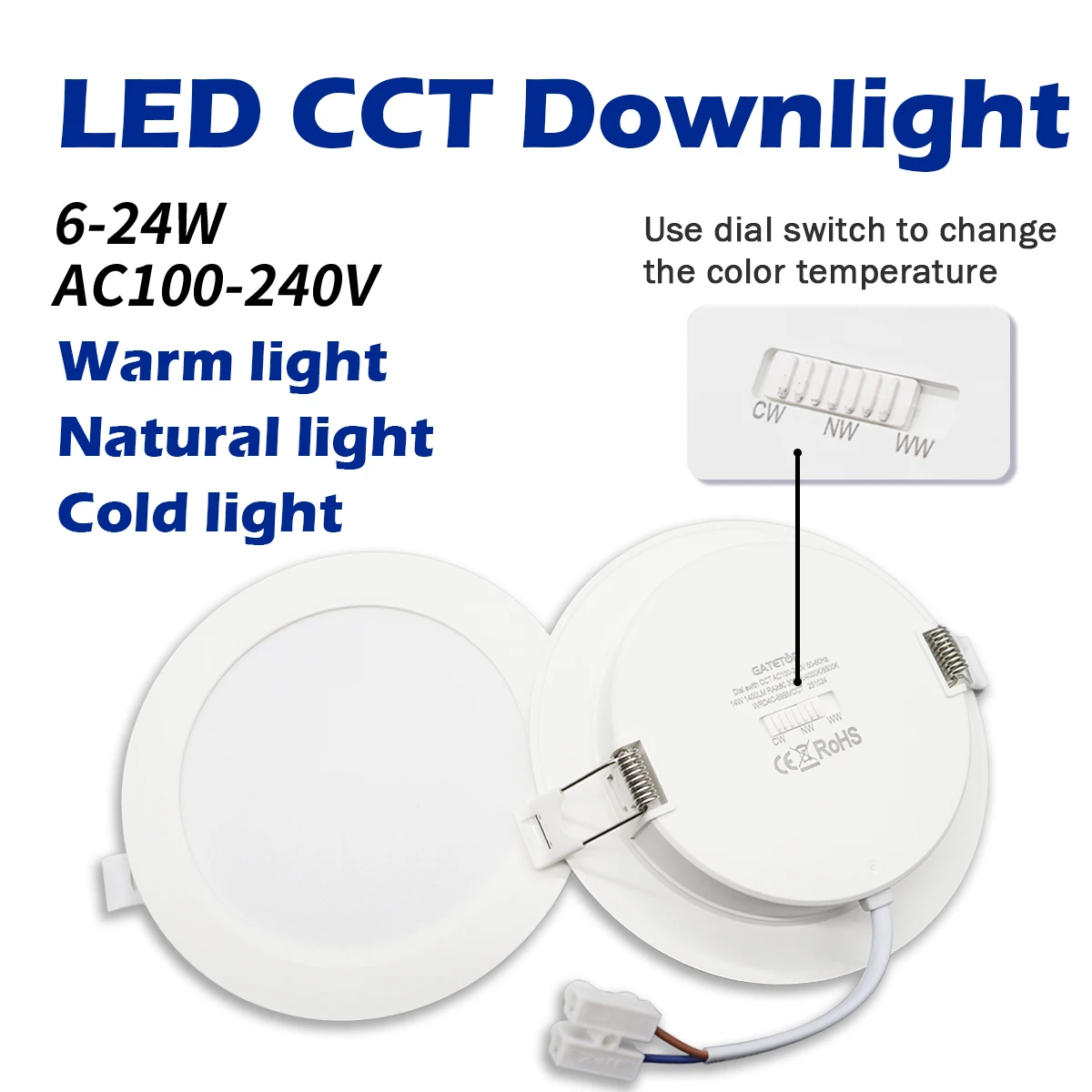 8pcs 3 CCT（3000K 4000K 6500K）LED Downlight 110V 220V 6W-24W Dial Swich Ceiling Light Eye Protection Recessed Round Panel Light