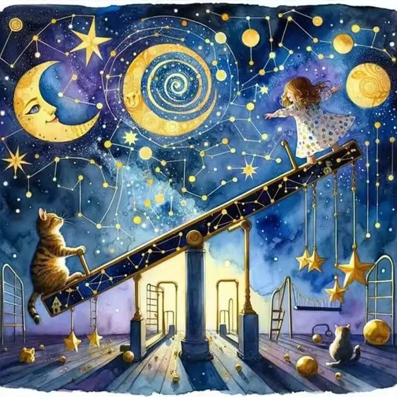 

CHENISTORY 5D DIY Diamond Embroidery Moon Diamond Painting Girl And Cat Full Square Drill Cross Stitch Kit Art Home Decor