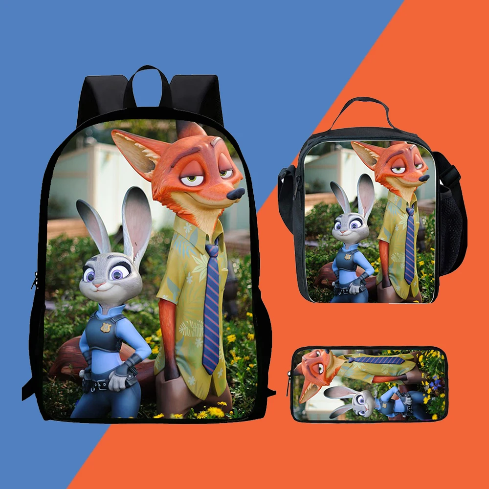 

Набор из 3 предметов, детские школьные рюкзаки Zootopia с сумкой для обеда, сумкой-карандашом, набор школьных сумок с героями мультфильмов для мальчиков и девочек для школьников