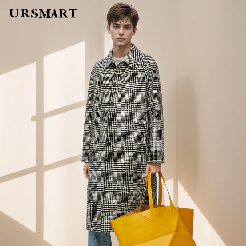 Balmarken Men's Long Plaid Wool Coat - British Fashion New Autumn/Winter Style Custom Single-Breasted Coat