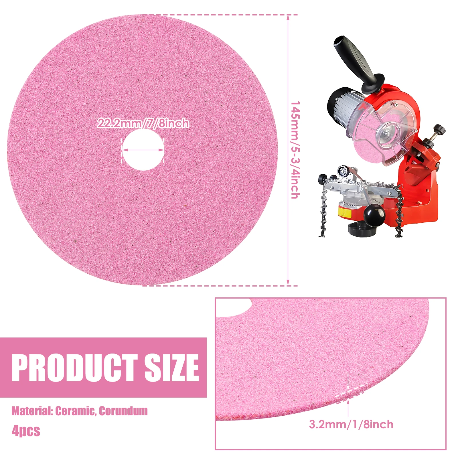 4Pcs Chainsaw Grinding Wheel 5-3/4 Inch Sharpeners Ceramic Chainsaw Grinding Sharpening Wheels for 3/8