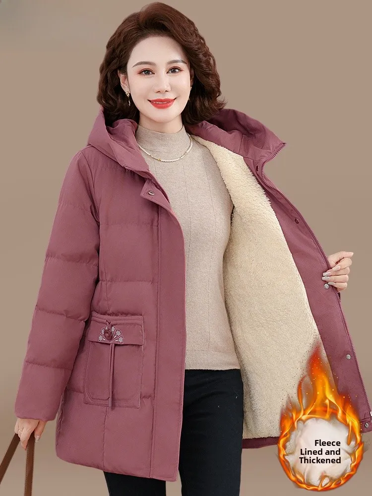 

Утепленная зимняя куртка для женщин среднего возраста, пуховик с хлопковым наполнителем, длинный рукав, модный корейский стиль, на молнии, чистый хлопок