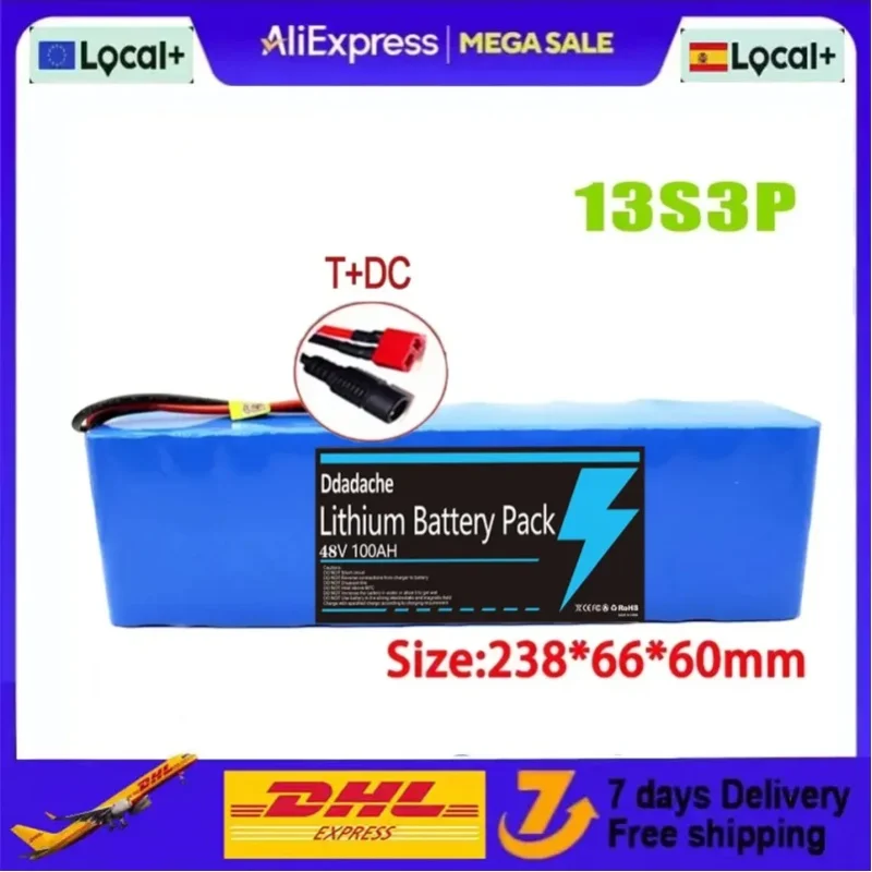 NEUER 48V 100Ah 2000W 13s3p 48V 18650 Li-Ion Akku für 54,6V Elektroroller mit BMS 54,6V Ladegerät und Ersatzakku