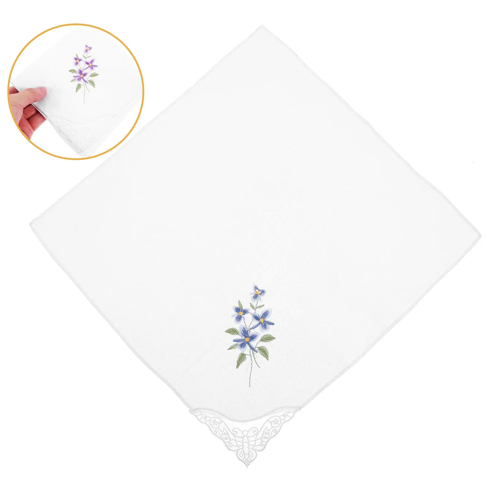 

Cotton Handkerchief Lace Embroidered Floral Pattern Elegant Design for Wedding Prom Date Gift Lace Handkerchiefs for Women
