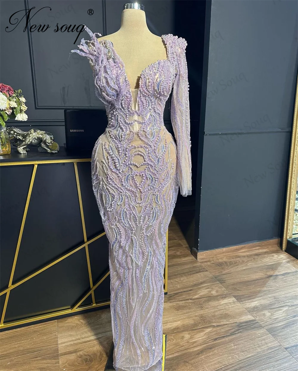 

Luxury Purple Beading Prom Dresses Robes De Soiree Dubai One Shoulder Formal Occasion Dress Custom Made Women Evening Party Gown