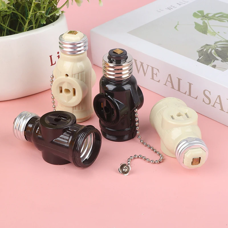 US Plug E26 Bulb Screw Socket To 2 Outlet Adapter Light Holder Splitter Pull Chain Switch Base Lamp Outlet Adapter For Home