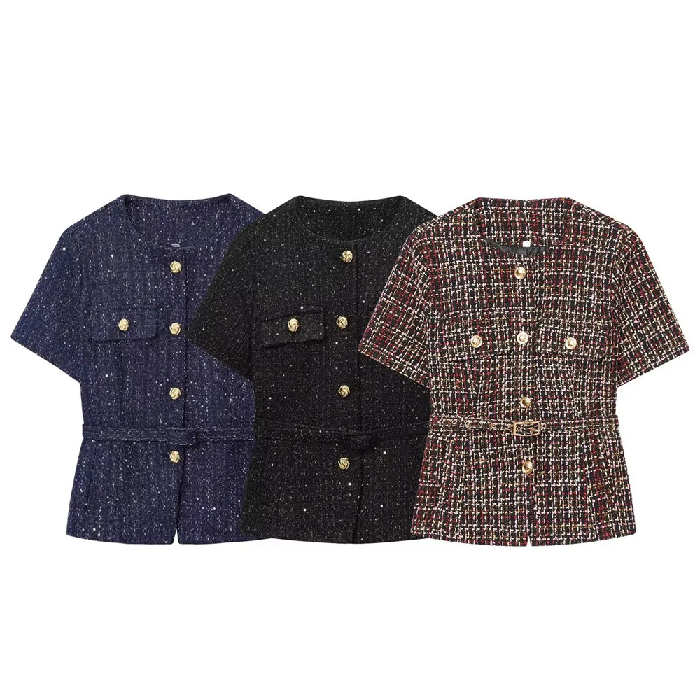 

Winter new women's fashion simple and versatile small fragrance style short sleeved cardigan jacket