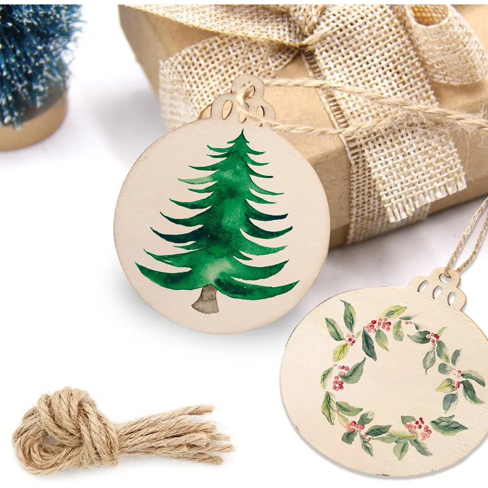 

30pcs Wooden Hanging DIY Christmas Tree Blank Decorations Gift Tag Shapes Wooden Christmas Ornament