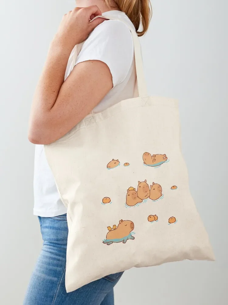 Capybara hot spring pattern swimming with oranges, yuzu Tote Bag Handbags cute tote bag custom bags Tote Bag