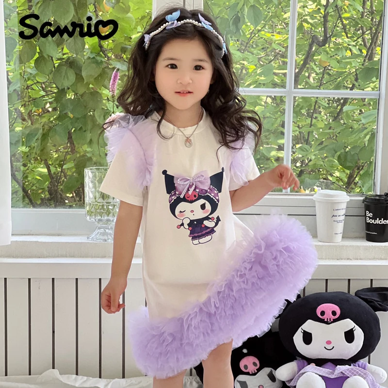 

Аниме Sanrio Hello Kittys Kuromi, летняя кавайная шифоновая пачка для девочек, платье принцессы, юбка с героями мультфильмов для малышей, праздничная одежда, детская одежда