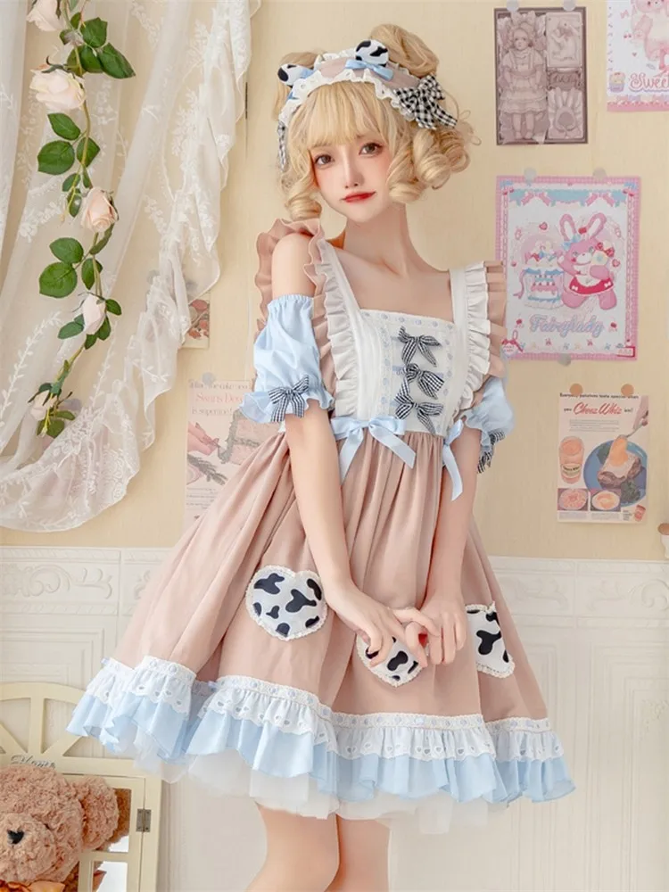 

Pastoral Mori Girl Lolita Lovely Sweet Short Sleeve Off Shoulder Kawaii Op Dress Fashion Cute Tea Party Anime Cosplay Dresses