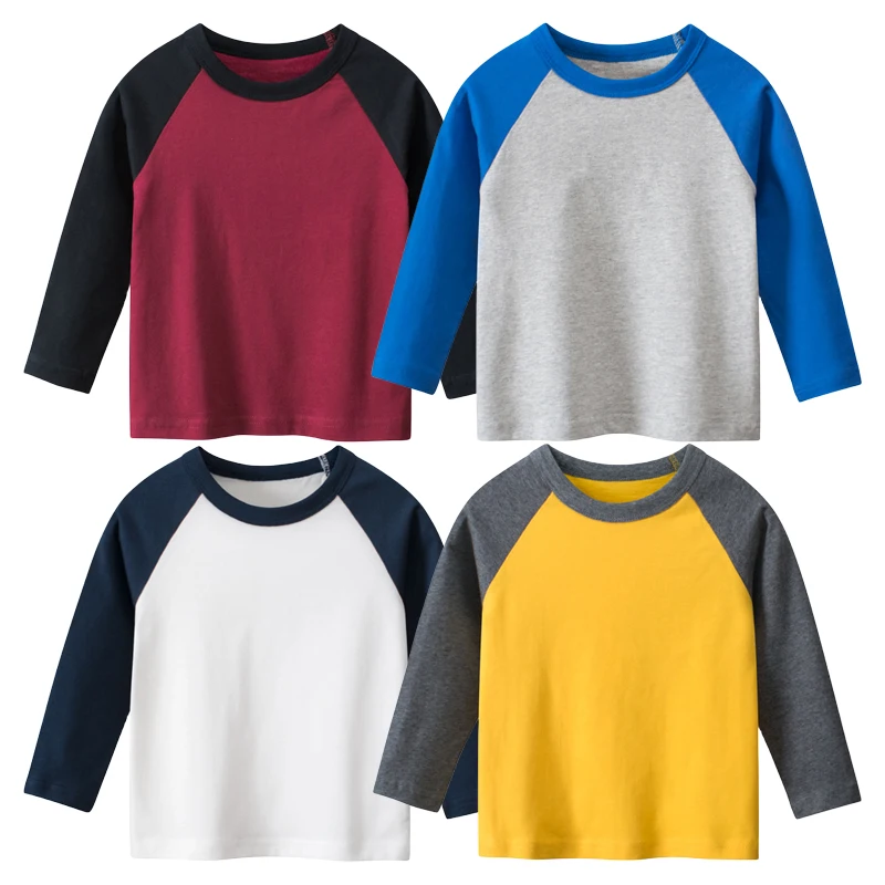 2024 Spring Autumn New Girls T-Shirt Children\'s Clothing Solid Color Patchwork Long Sleeves Girl Tops Tees Cotton Kids Clothes