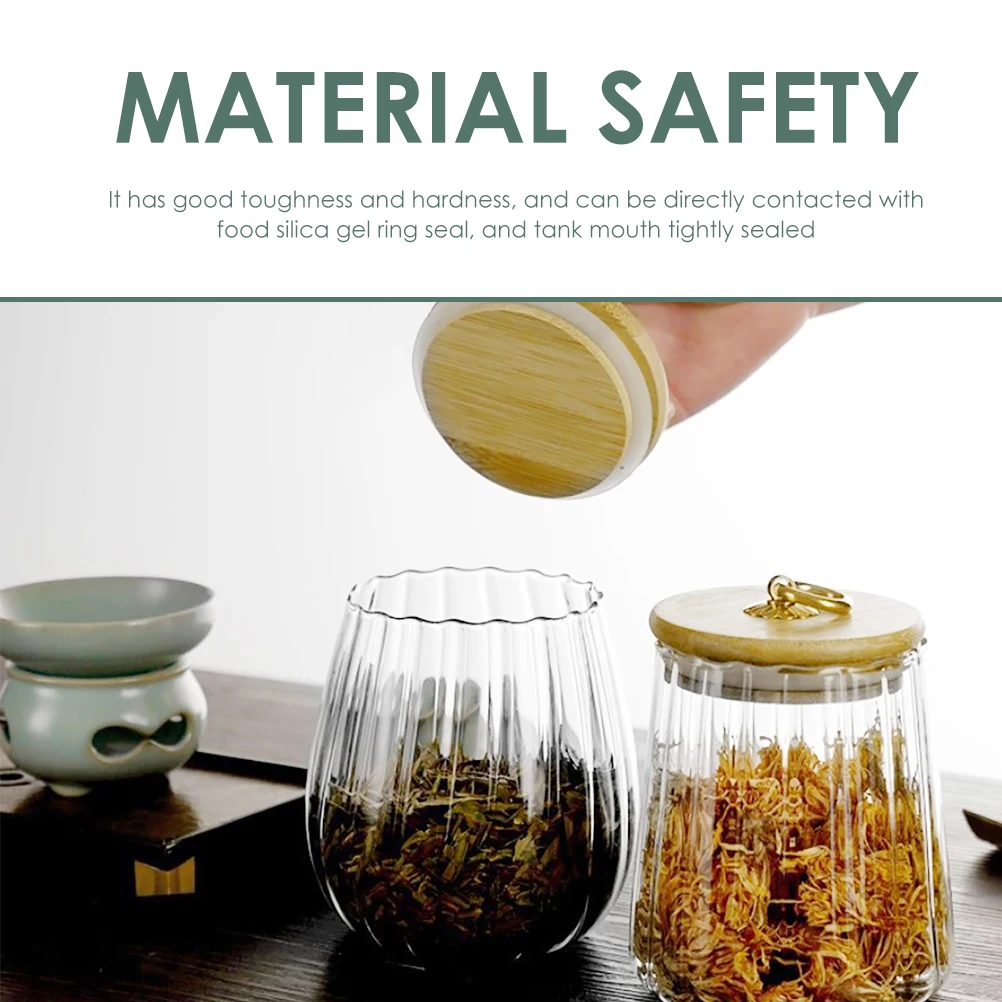 

Striped Glass Tea Canister Premium Airtight Food Storage Container for Loose Tea Coffee Dry Goods Kitchen Cereal Jar