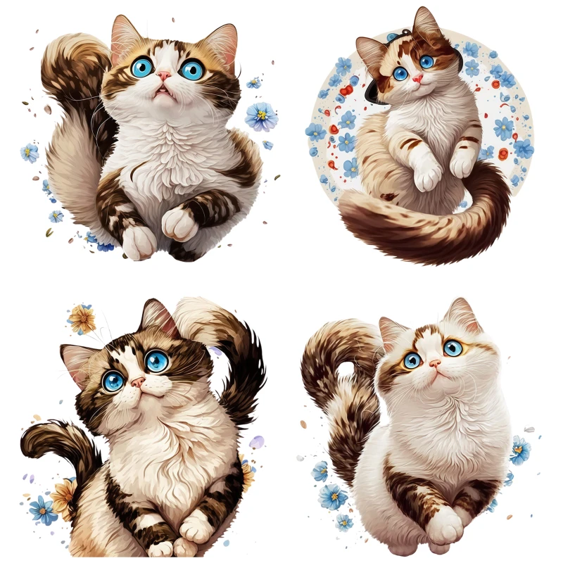 25cm Cartoon Animal Cat and Flower Heat Transfer Sticker Cute Clothing Vinyl Printed Women Men T-Shirt Ironing Patch Washable