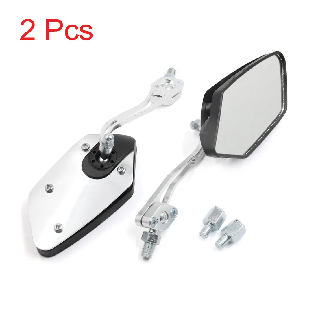 Motoforti 2pcs Silver Tone Pentagonal Design Motorcycle Side Rearview Mirror