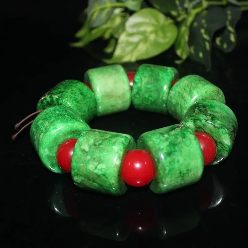

Green Tube Bracelet Old Jade Beads Handheld