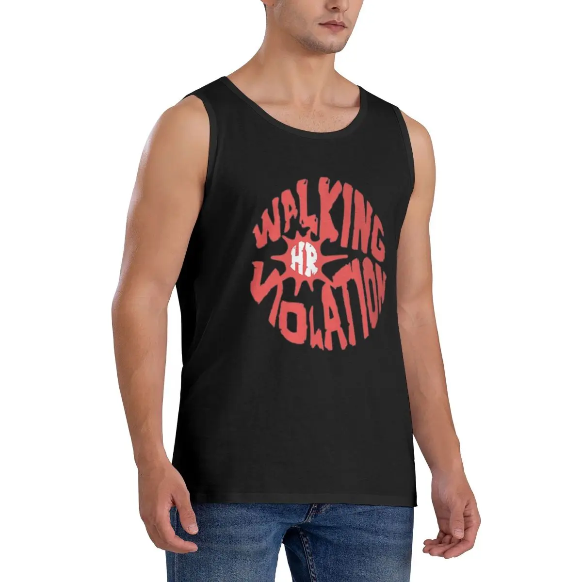 100% Cotton Walking HR Violation Sleeveless T-Shirt Men Workout Sports Clothing Tops Men's Crew Neck Vest