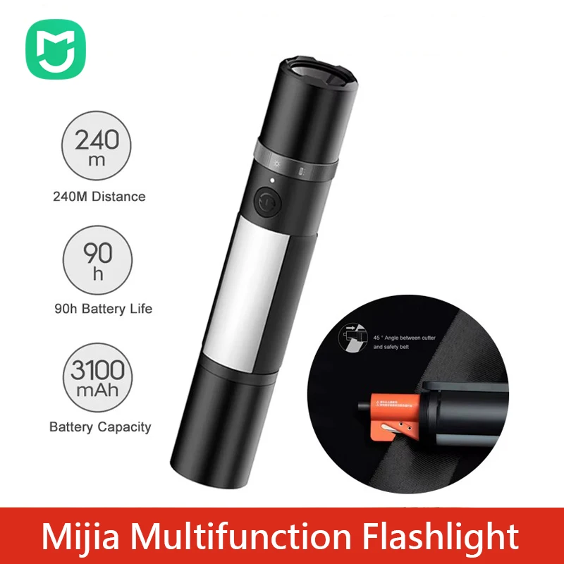mijia-多機能-led-懐中電灯-ズーム可能-超高輝度トーチ-ウィンドウブレーカー-安全ベルトカッター-車の緊急ライト