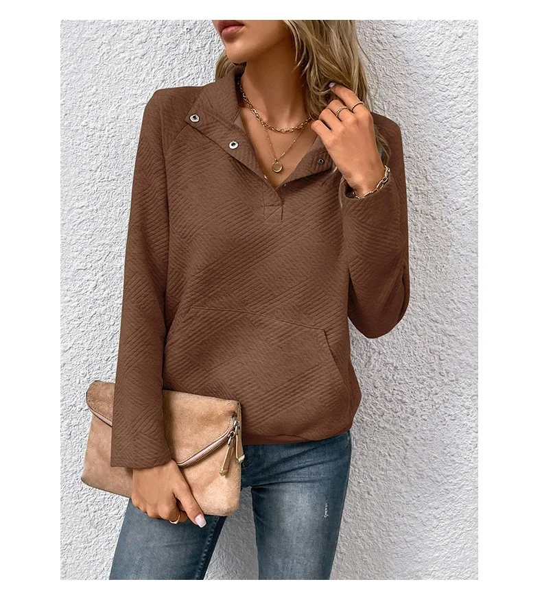 Casual Long Sleeve Hoodie Regular Fit Simple Style with Pocket Stand Collar Thin Regular Length Pullover Colorblock Women Hoodie