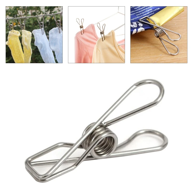 D0JA 20 Pcs Multipurpose Windproof Clothespin Stainless Steel Marine Grade Durable Pegs Metal Hanging Clips for Clothes Towels